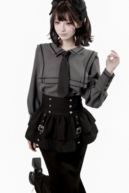 Dark Color Shirt + Mermaid Skirt + Shorts + Girdle + Tie