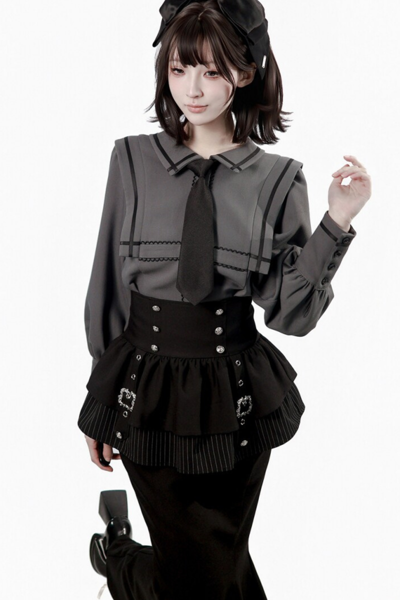 Dark Color Shirt + Mermaid Skirt + Shorts + Girdle + Tie