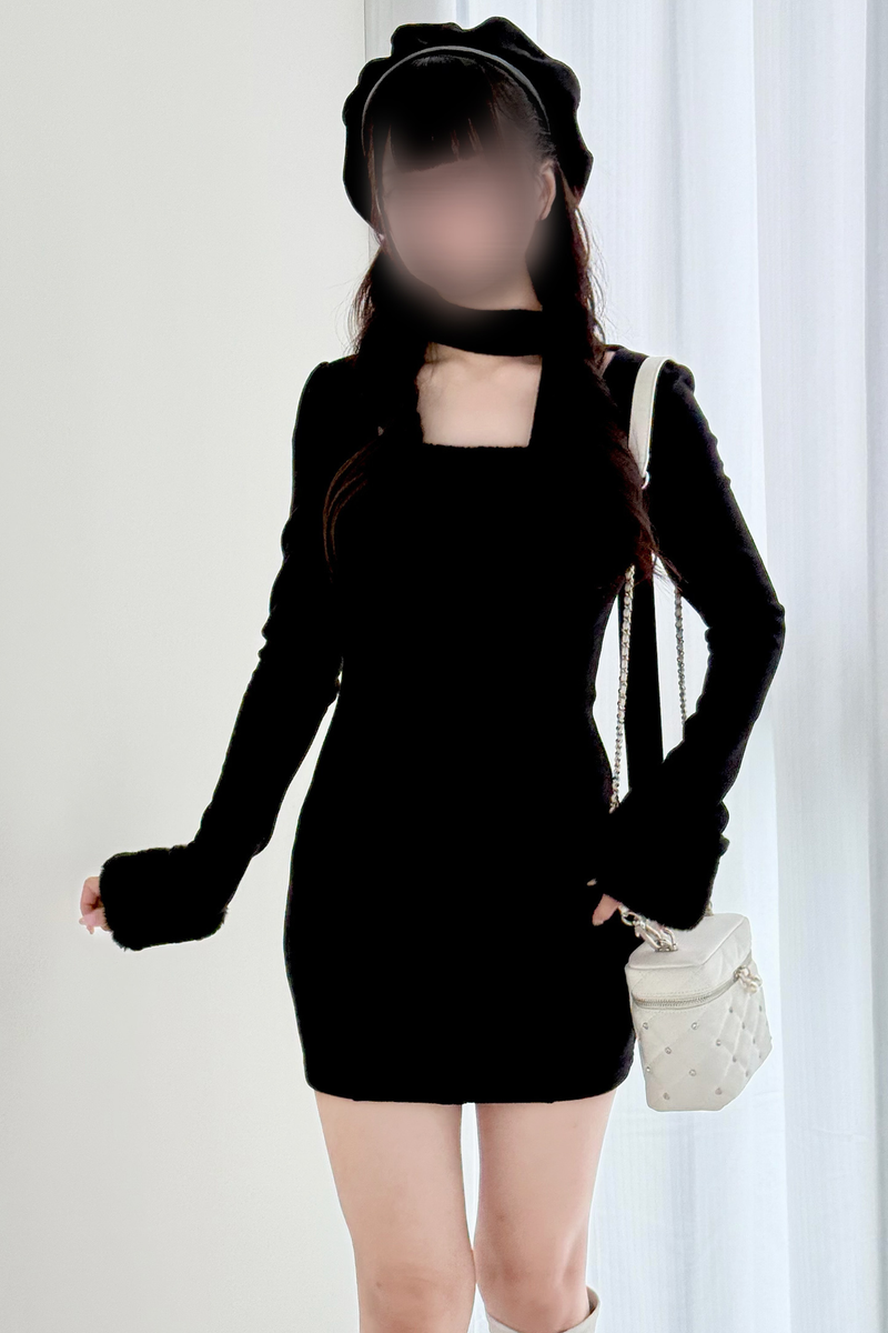 Point Fleece Design Tight Dress