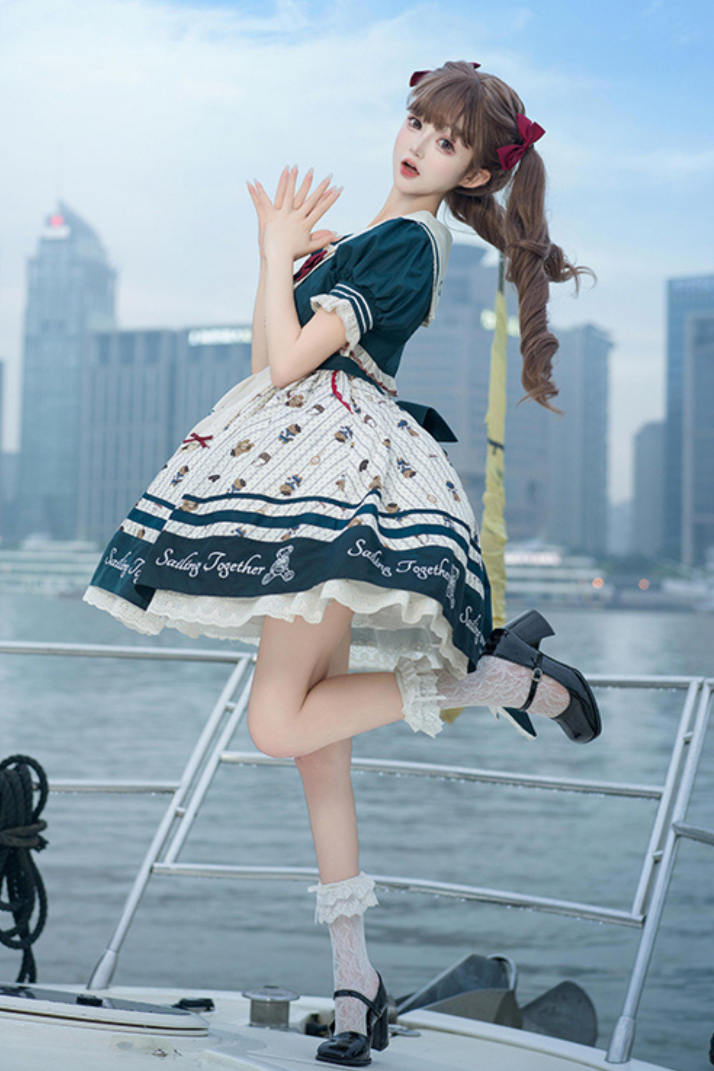 [pre-order] Jasmine Bear Marine Design Jumper Skirt + Short Outerwear