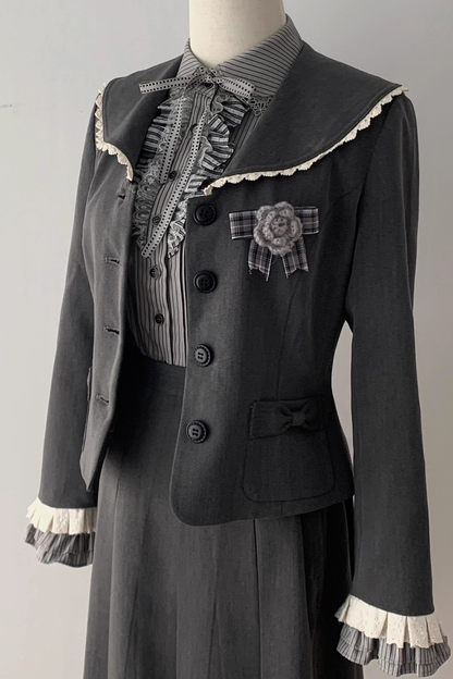 Retro College Jacket + Shirt + Skirt + Brooch