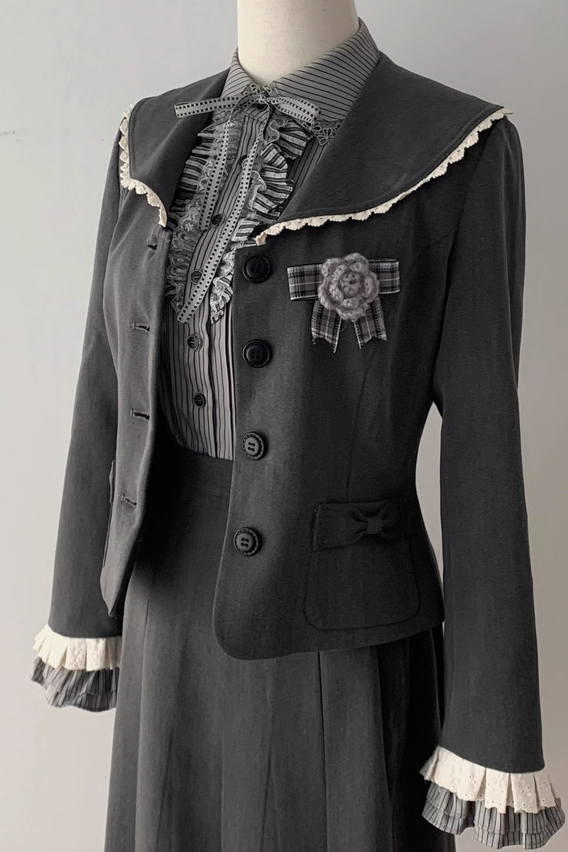 Retro College Jacket + Shirt + Skirt + Brooch