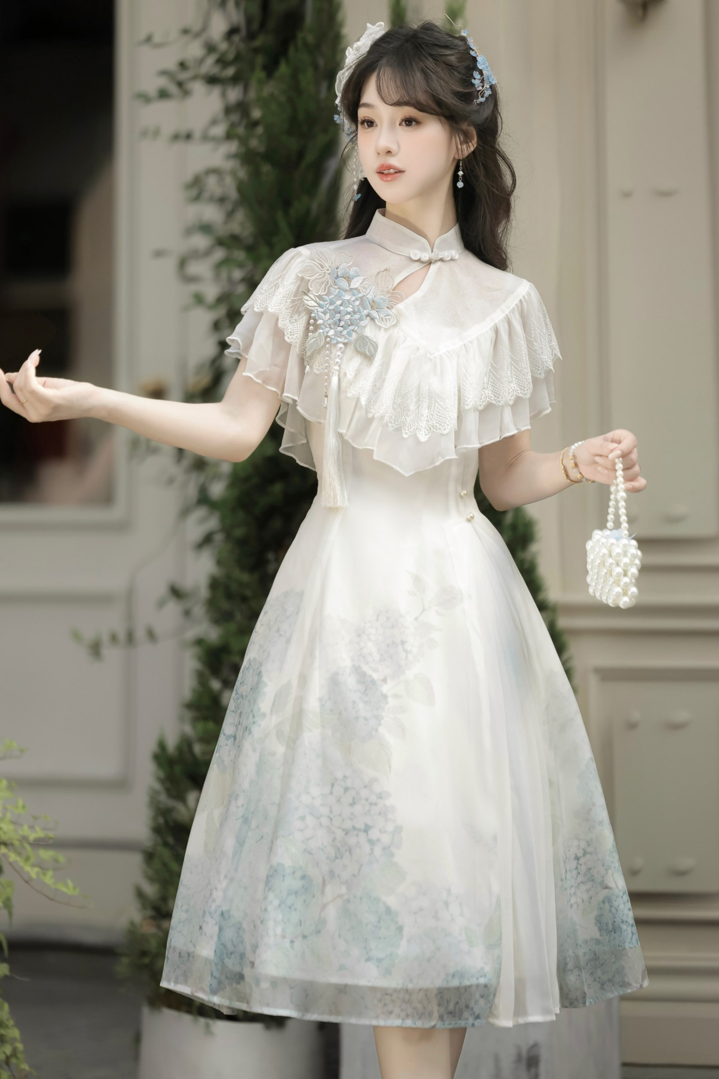 Hydrangea Letter Lolita Suspender Dress + Shawl