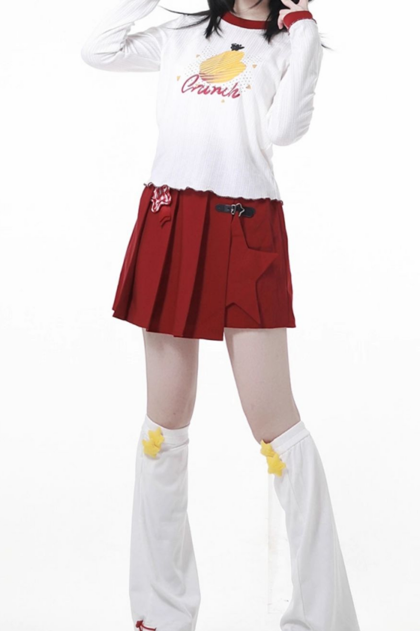 Snack Girl Hooded Vest + Top + Pleated Skirt + Leg Warmers