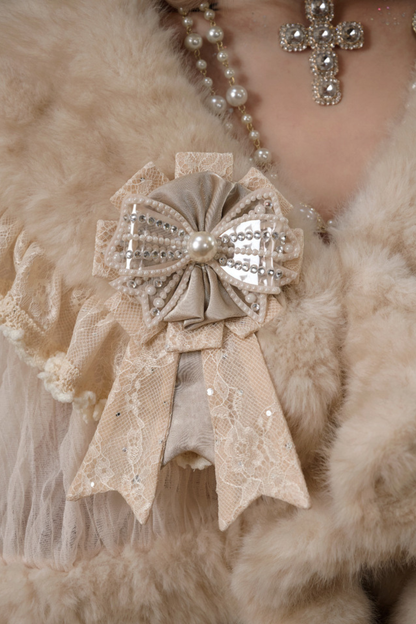 Night Party Gothic Fur Shawl + Hat + Brooch