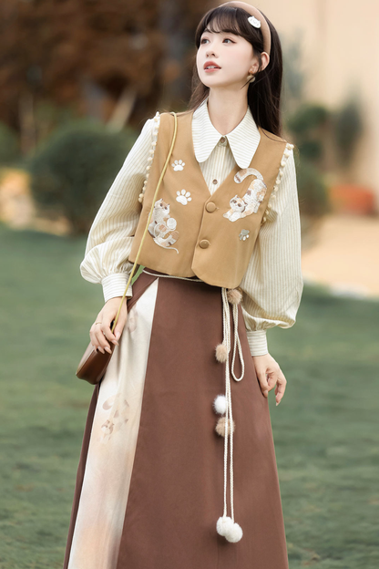 Retro Cat Vest + Top + Skirt