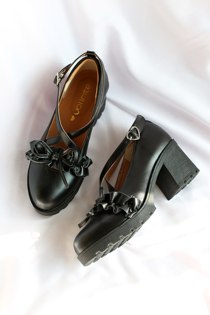 Ruffled Cross Design Lolita Shoes