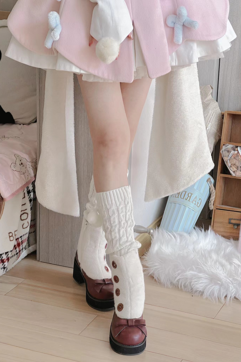 [pre-order] Retro Button Fur Socks Cover Fake Design Boots