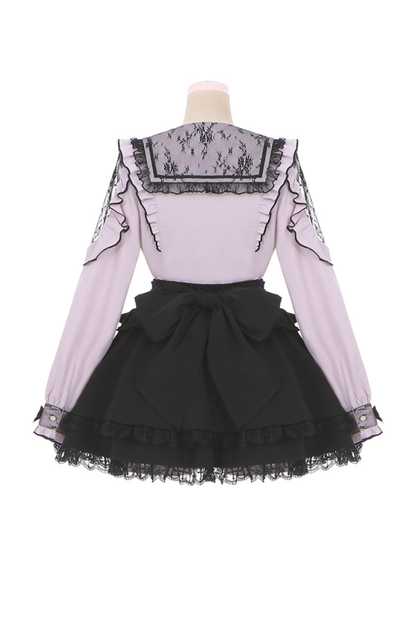 Lace Dark Shirt + Flare Skirt