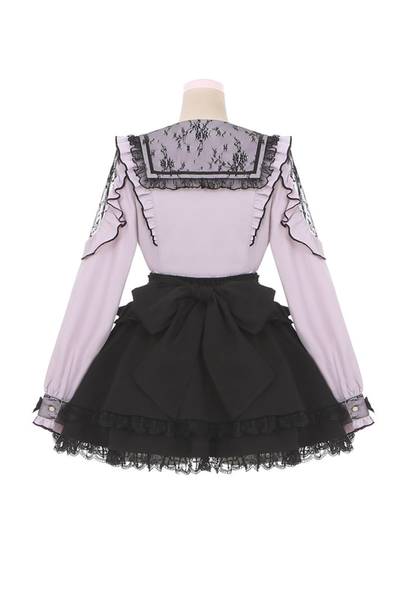 Lace Dark Shirt + Flare Skirt
