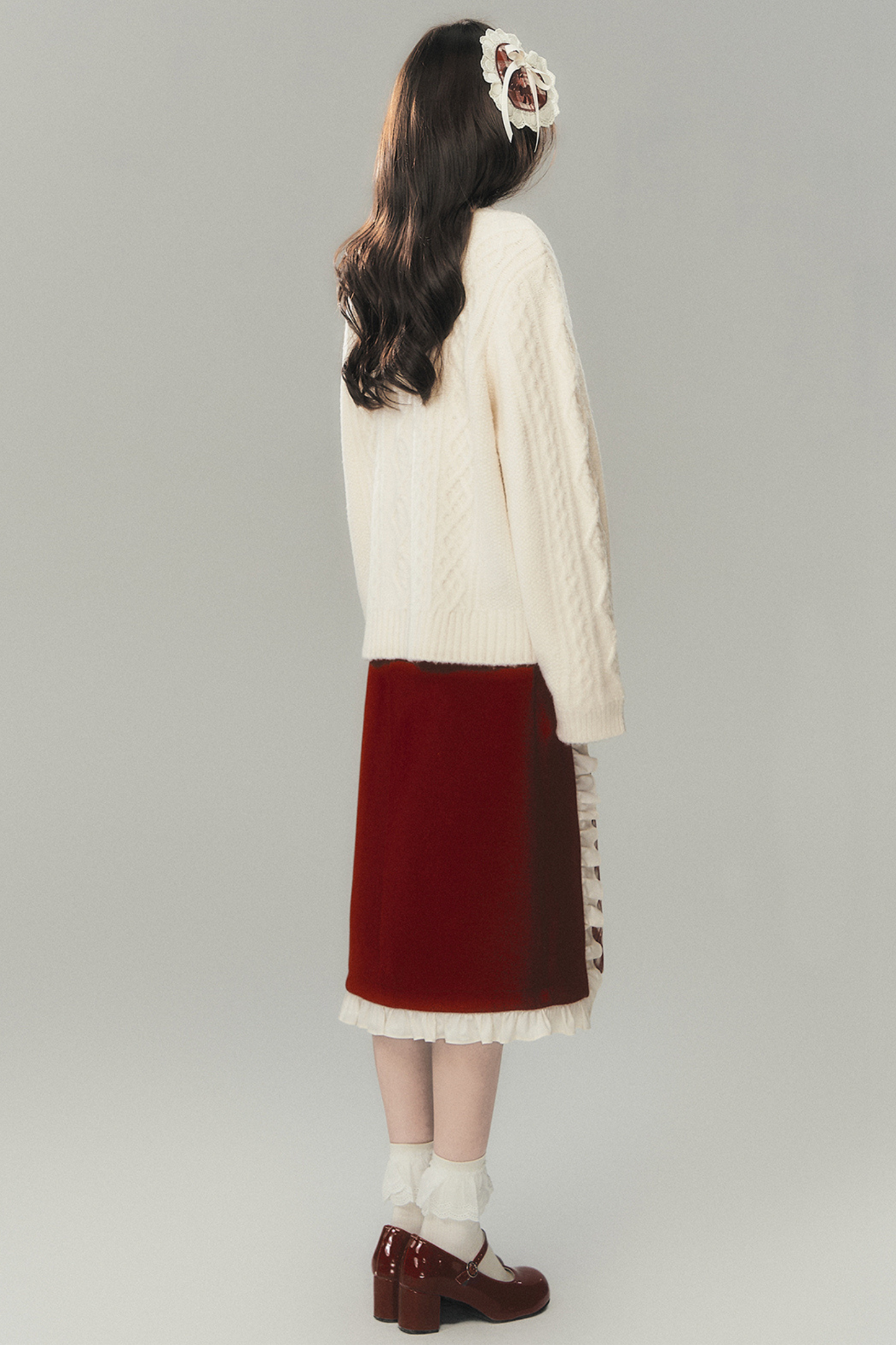 Strawberry Cream Cardigan + Skirt + High Neck Top + Hairpin