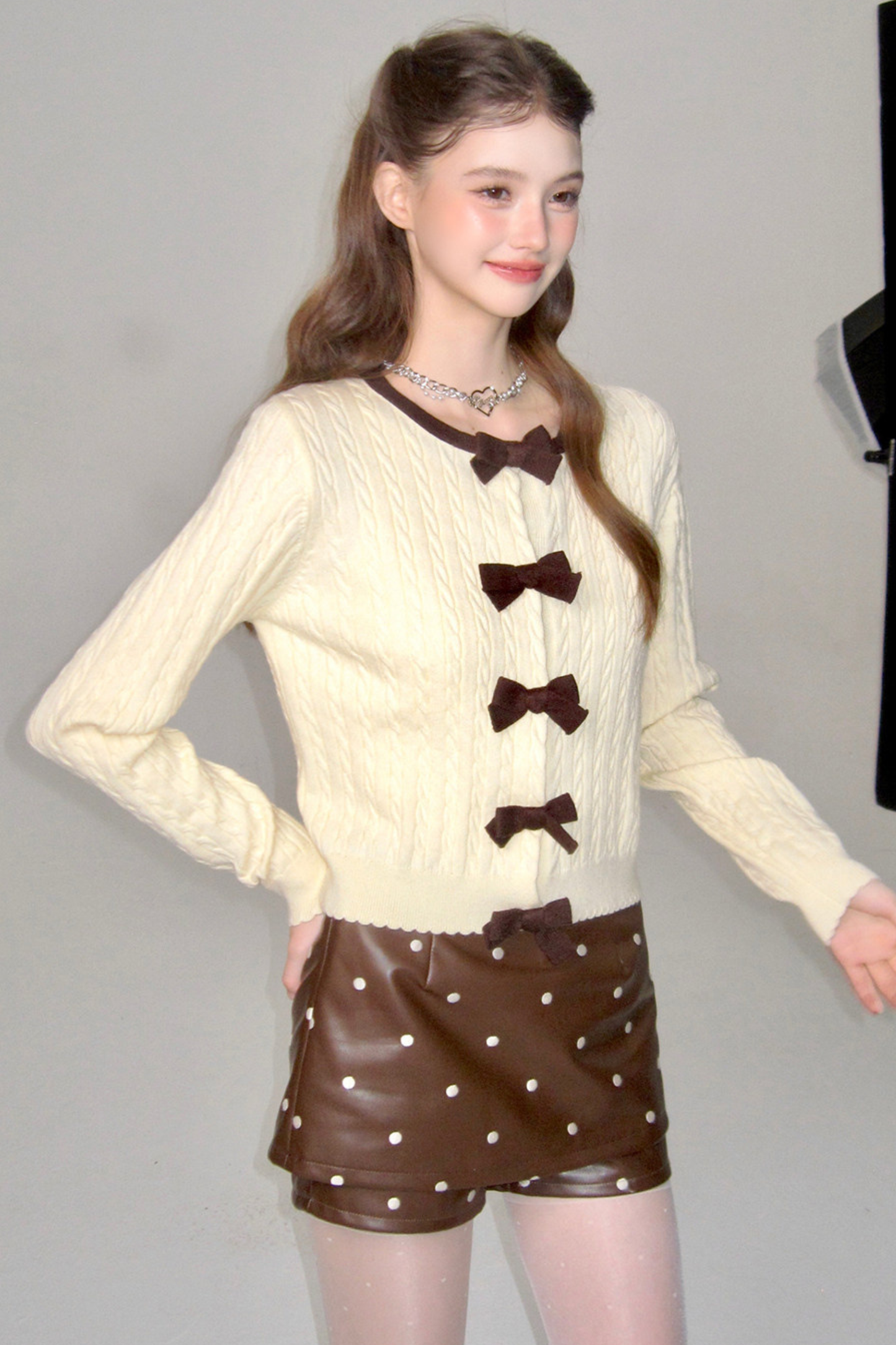 Cream Ribbon Cardigan + Inner Vest