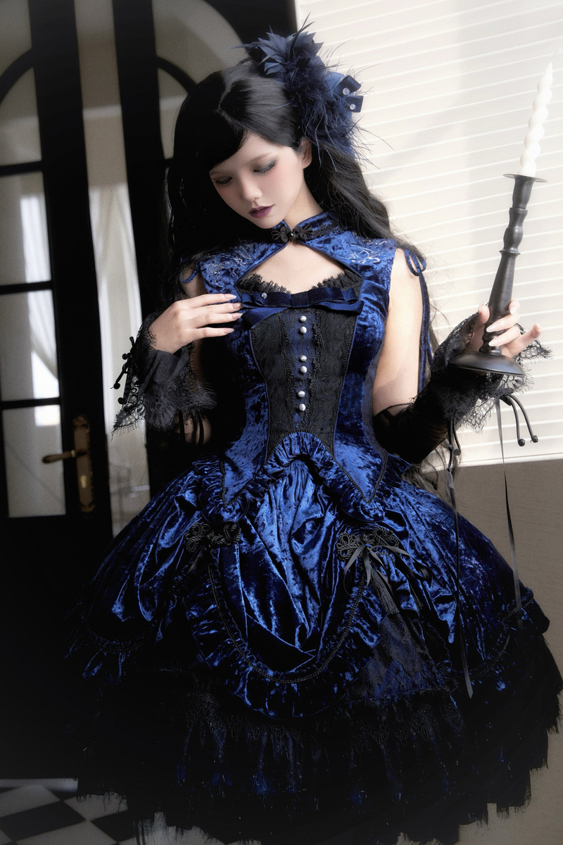 Gothic Velvet Sleeve Lolita Top + Vest + Skirt
