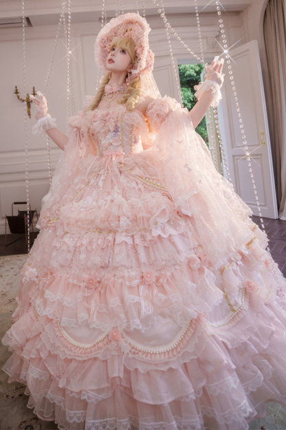Sweet Flower Tea Party Lolita Accessory Hat + Veil + Necklace + Gloves + Scepter