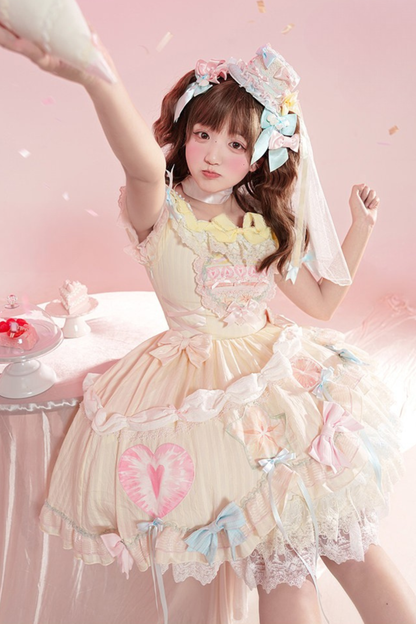 [pre-order] Slice Cake Lolita Dress + Jumper Skirt + Headband + Clip + Hat