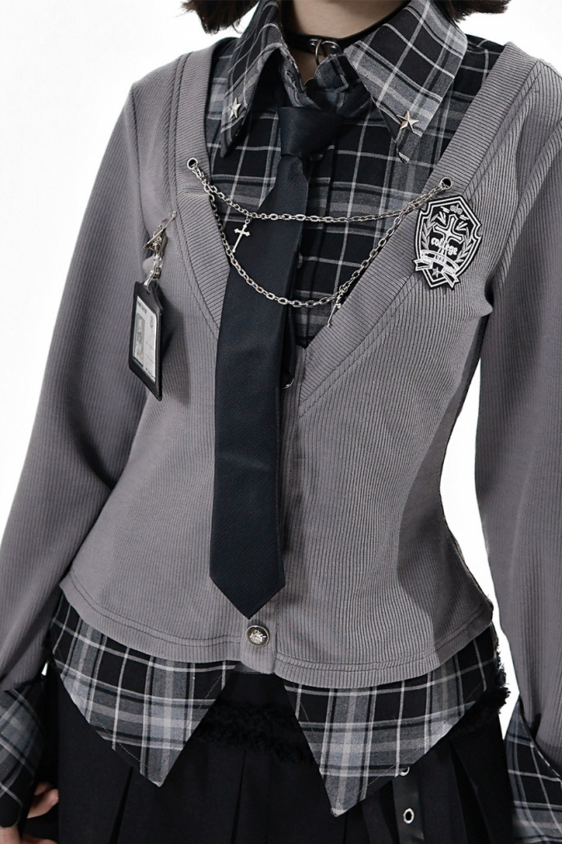 College Roll Up Shirt + Skirt + Tie
