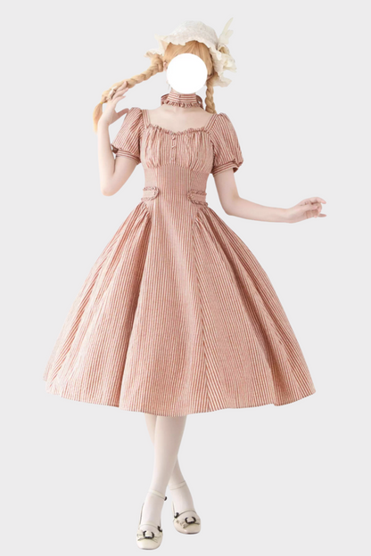[pre-order] Retro French Classic Cotton & Linen Striped Dress