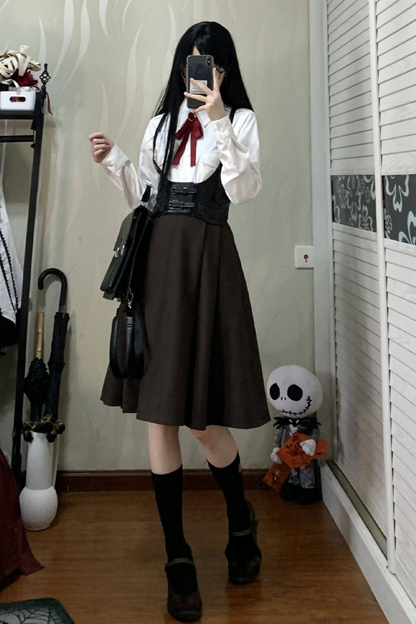 Russian Retro College Jacket + Shirt + Girdle + Bow Tie + Skirt