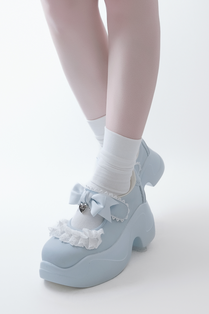 Ruffle Lace Ribbon Platform Shoes