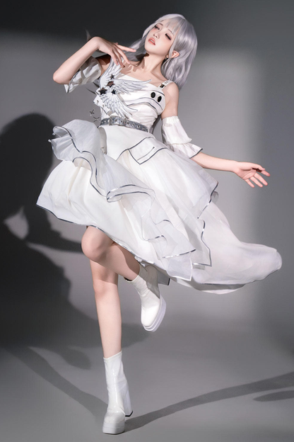 Silver Cyberpunk Lolita Dress + Sleeves + Belt