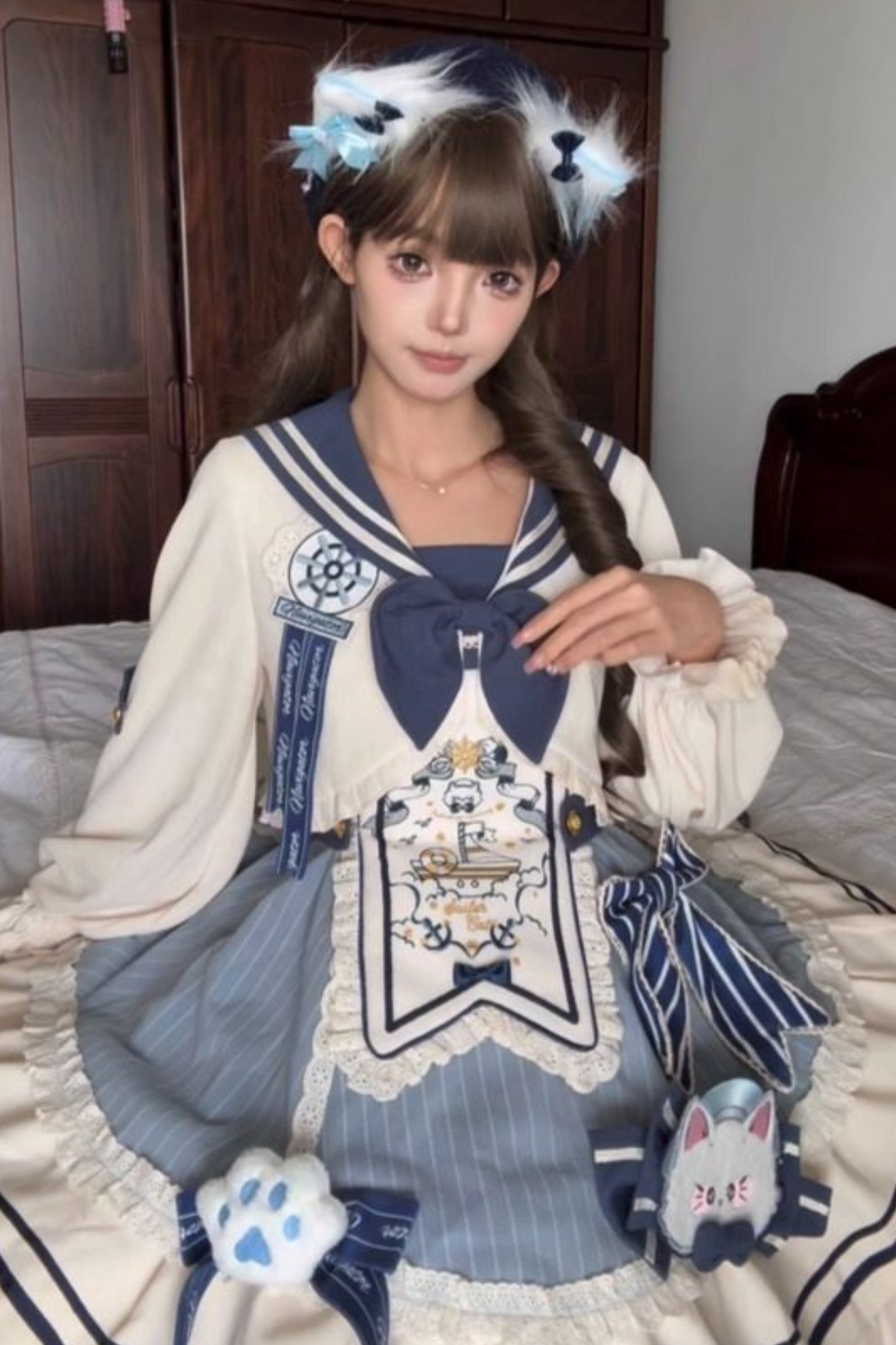 Candy Sailor Jacket + Jumper Skirt + Cat Hat + Headband