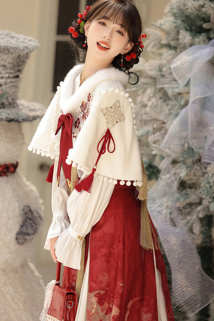 Retro Chinese-style Shawl + Tops + Skirt