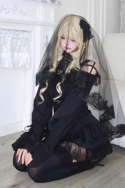 Dark Night Rose Lace Off Shoulder Top + Skirt