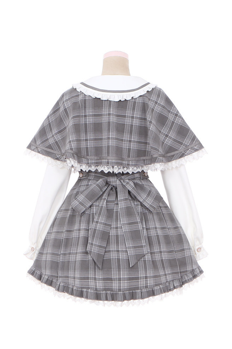 Plaid Sweet Cape Design Dress