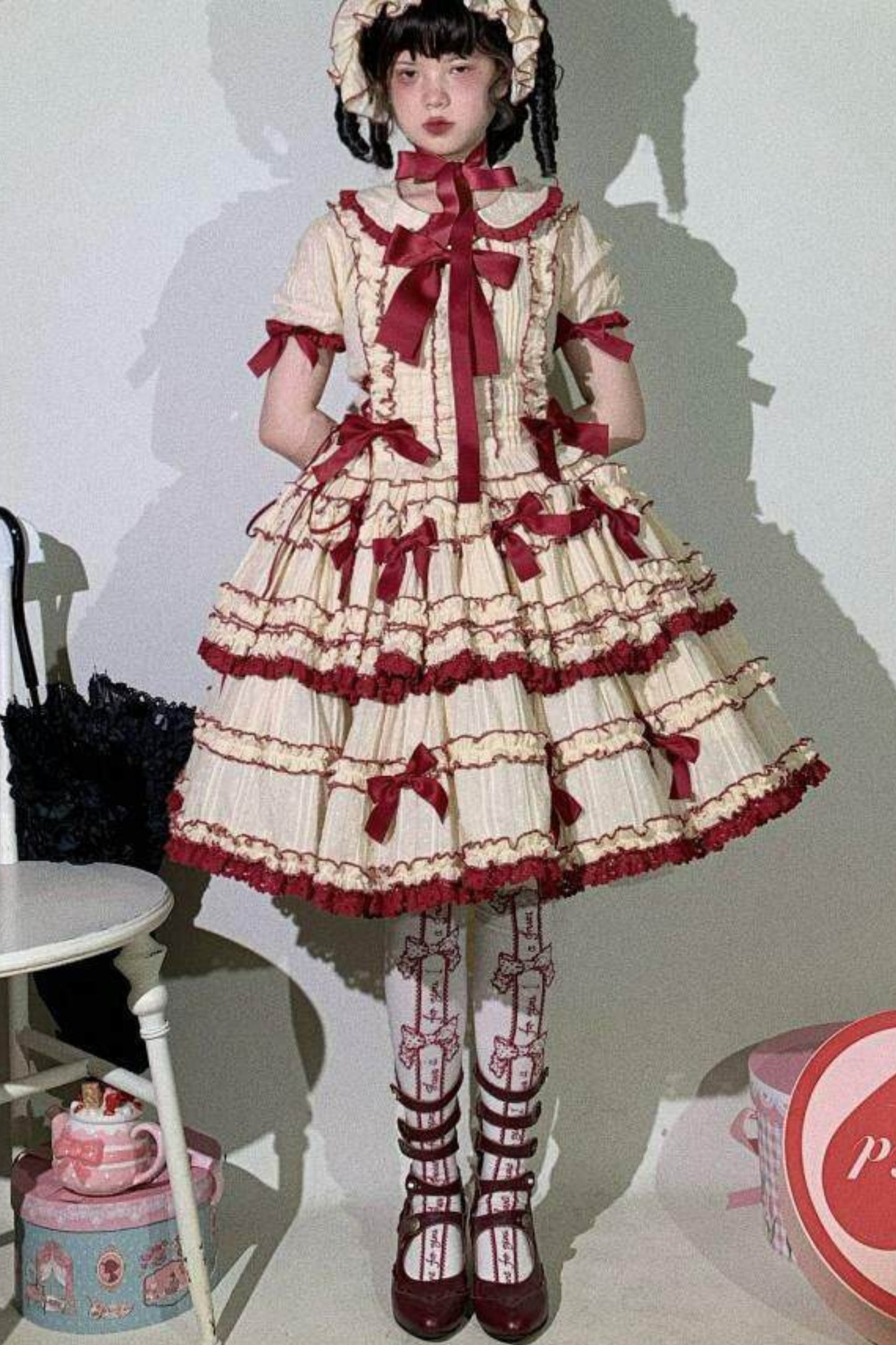 Pure Girl Ribbon Lolita Skirt + Innerwear + Vest + Hair Band + Sleeve