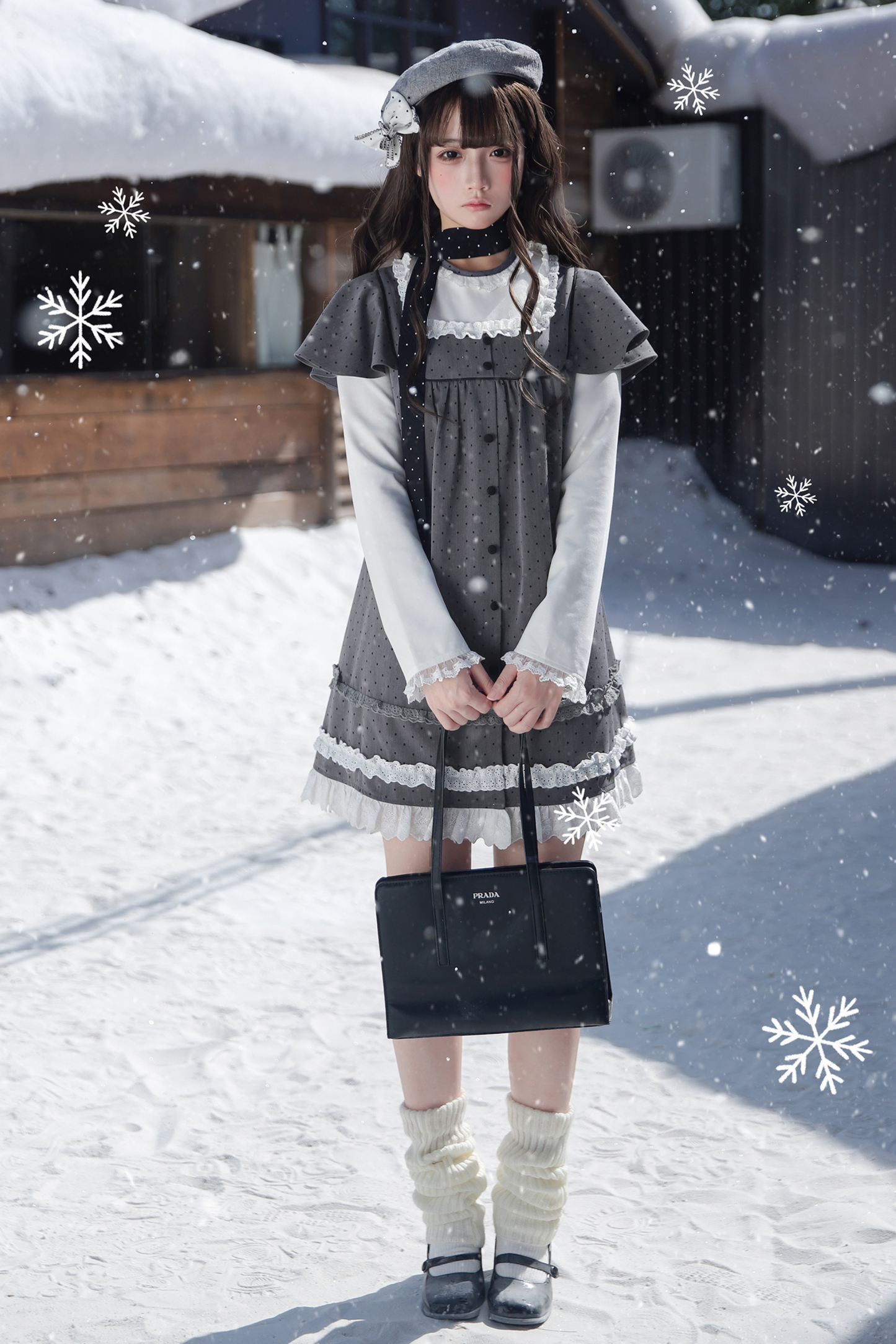 Gray Polka Dot Doll Dress + Beret