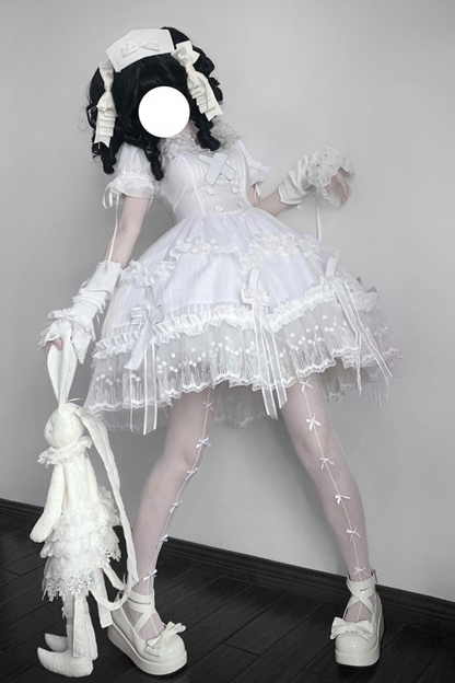 [pre-order] Pure White Gothic Tulle Dress + Nurse Hat