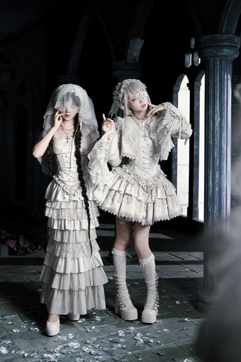 Gothic Lolita Skirt + Corset + Veil + Necklace + Waist Chain