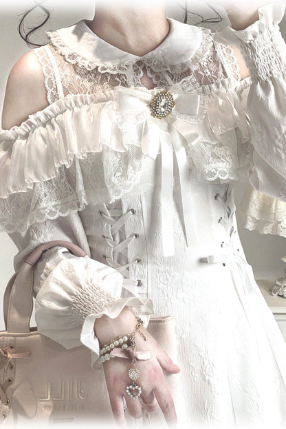 Off Shoulder Lace Up Lace Dress