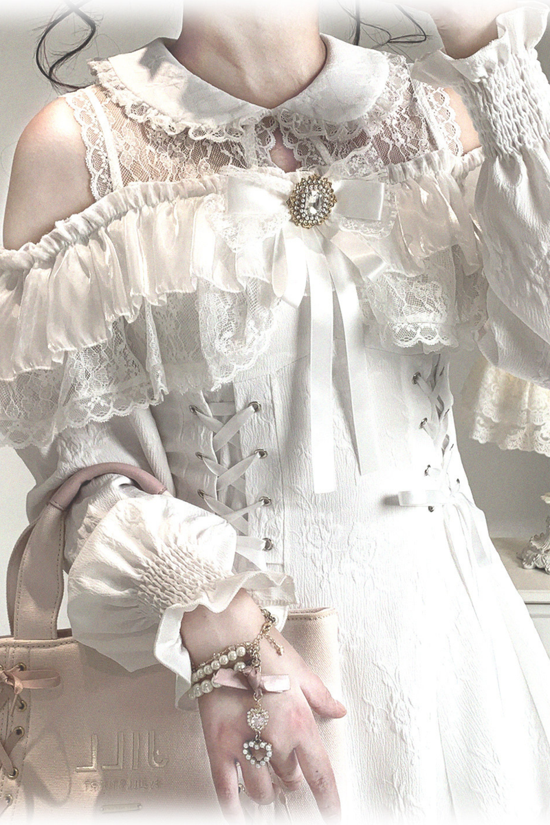 Off Shoulder Lace Up Lace Dress