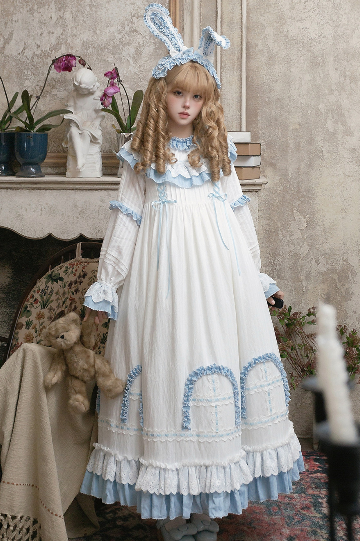 Rabbit Twin Blue Lolita Dress + Rabbit Headband