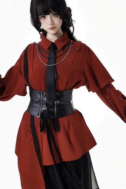 Chinese-style Top + Chiffon Pants + Corset