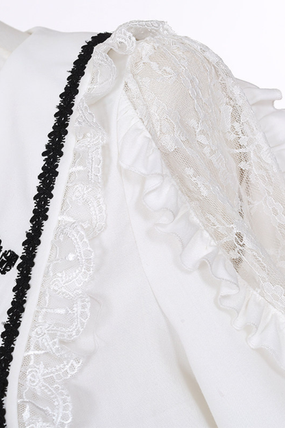 Holy Cross Flutter Sleeve Suspender Skirt + Shirt