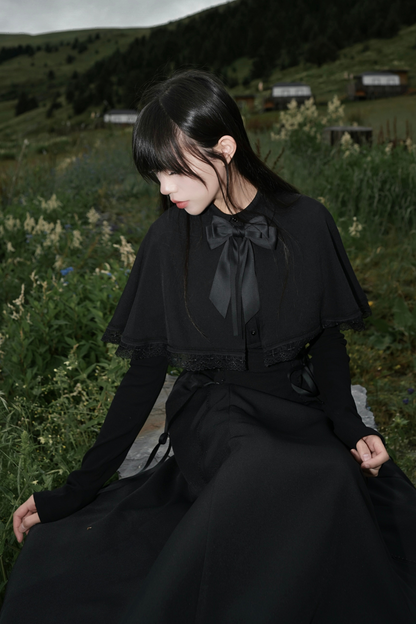 French Cape Dark Dress