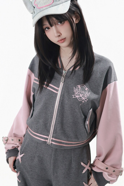 Sailor Collar Jacket + Pleated Skirt + Long Pants