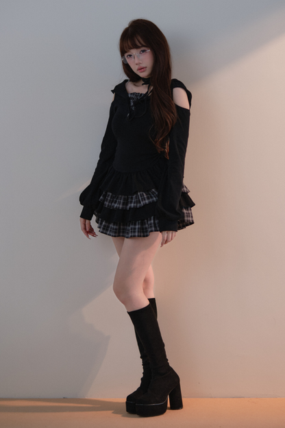Plaid Ruffle Off-shoulder Dress