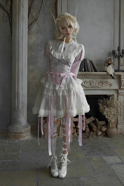 Drawstring Gothic Sweet Tops + Tiered Skirt