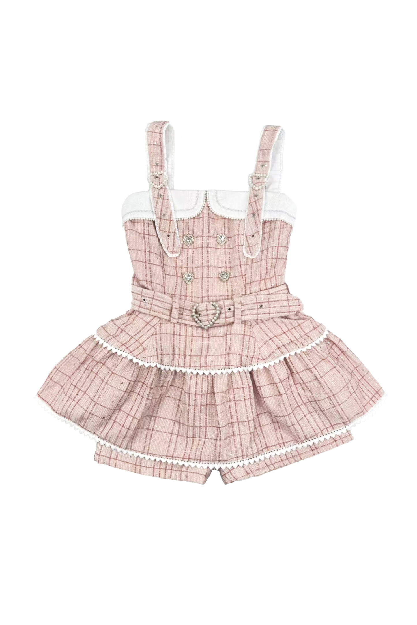 Plaid Design Suspender Skirt + Pants