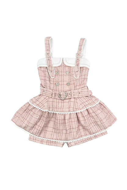 Plaid Design Suspender Skirt + Pants