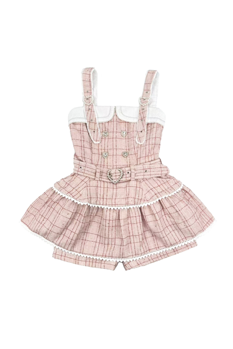 Plaid Design Suspender Skirt + Pants