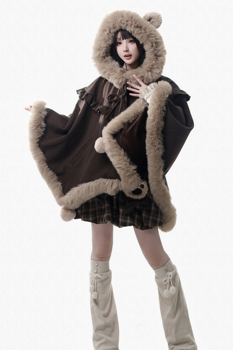 Velvet Bear Hooded Cape + Top + Suspender Skirt + Leg Covers