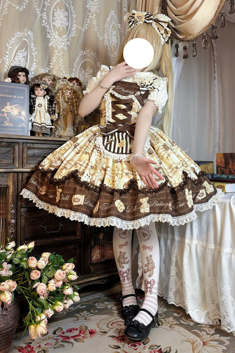 Bear Tea Party Lolita Dress + Jumper Skirt + Shirt + Headband + Brooch + Apron