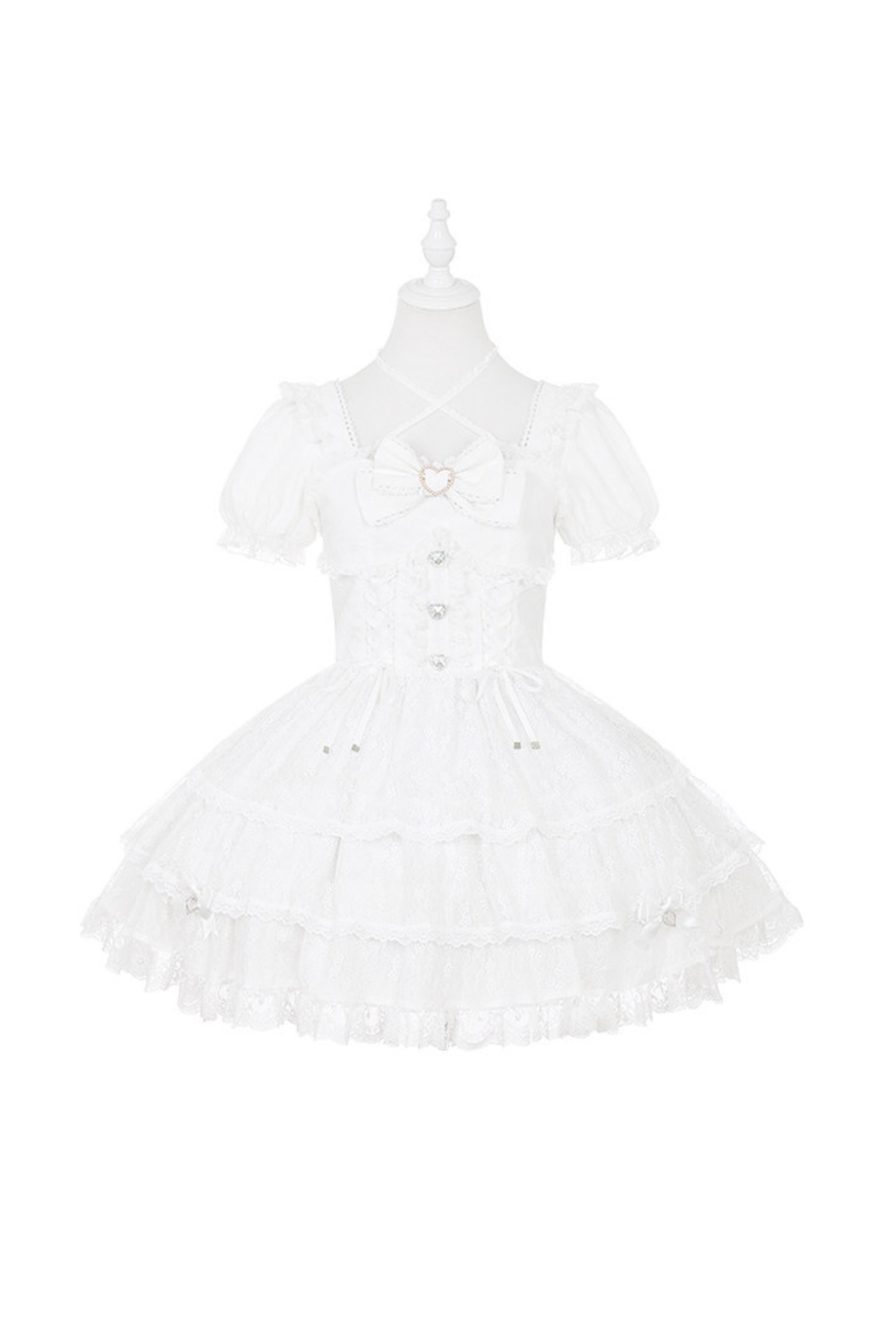 Sweet Girly Lace Ribbon Dress + Clip