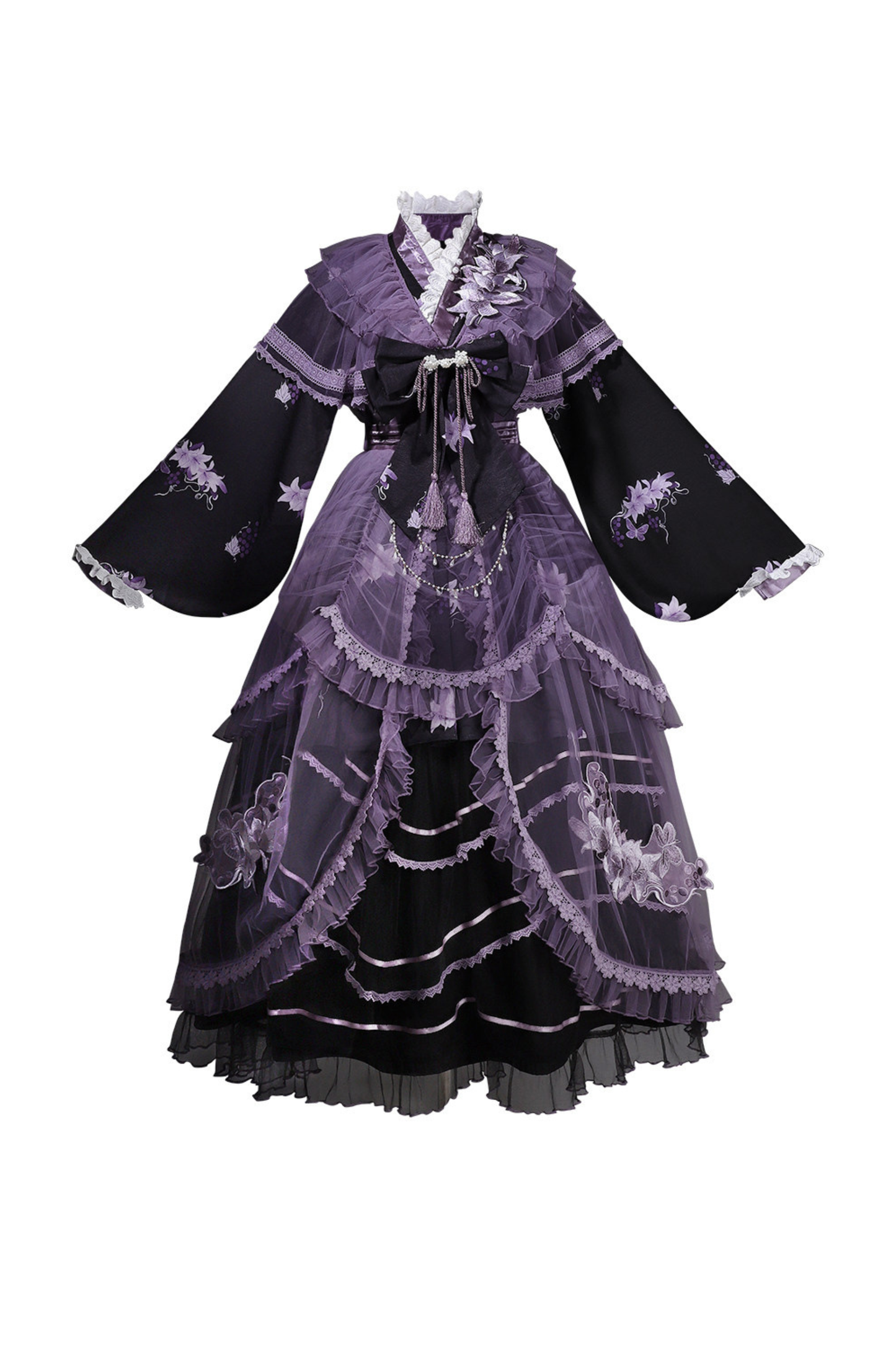 Chinese-style Purple Dress + Outer Dress + Long Skirt