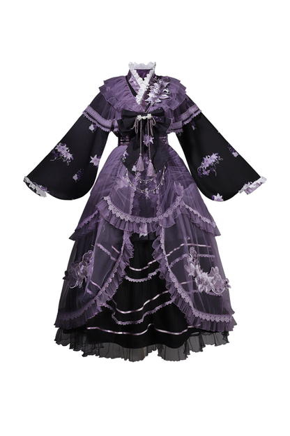 Chinese-style Purple Dress + Outer Dress + Long Skirt