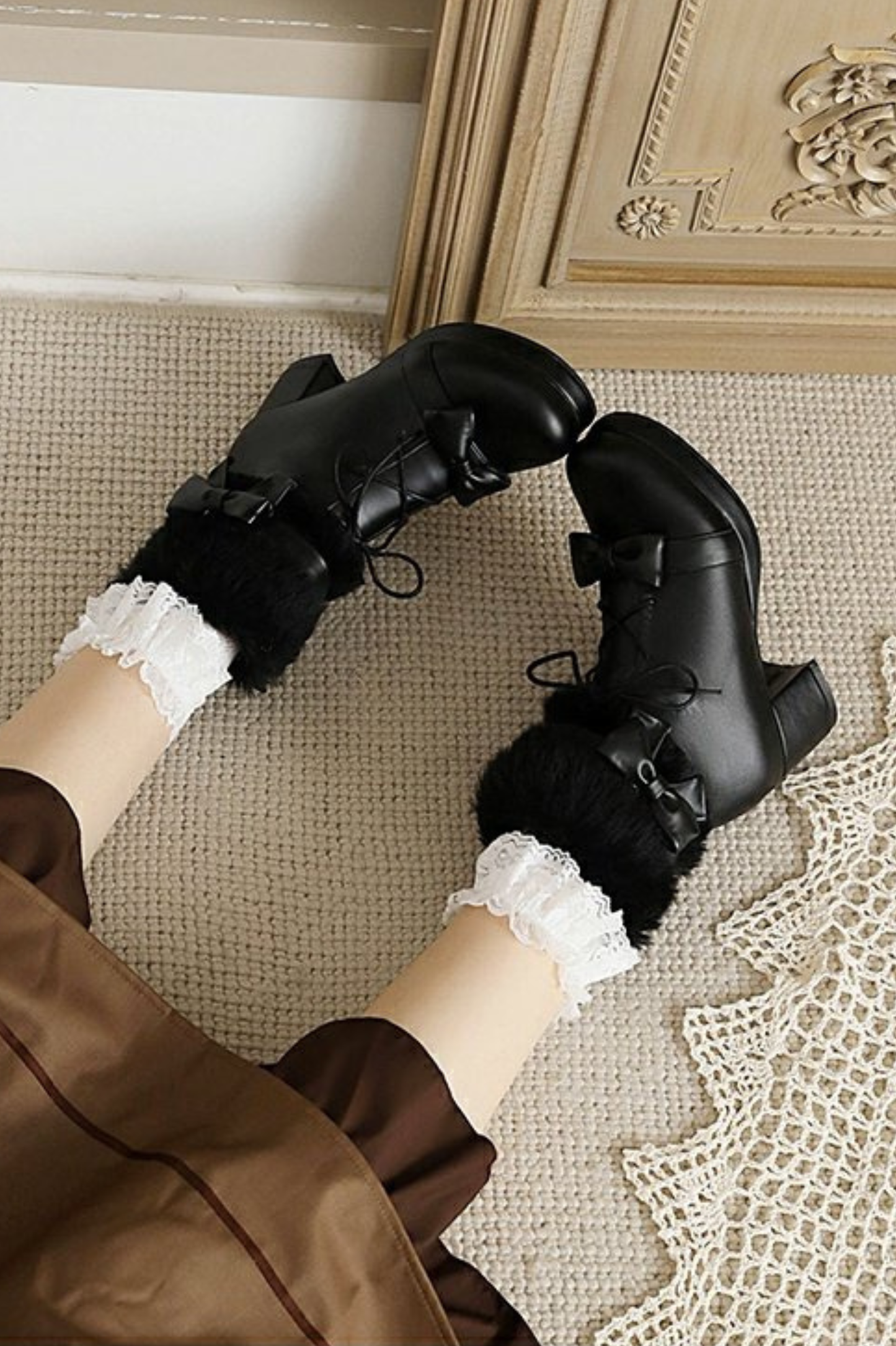 Ribbon Fur Lolita Boot